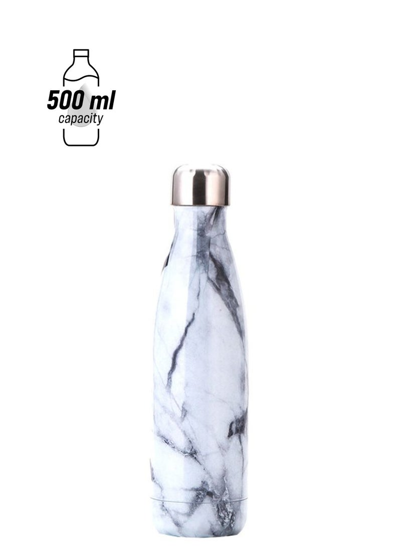 Stainless Steel Vacuum Thermos Water Bottle White Marble 500ml - Image 1