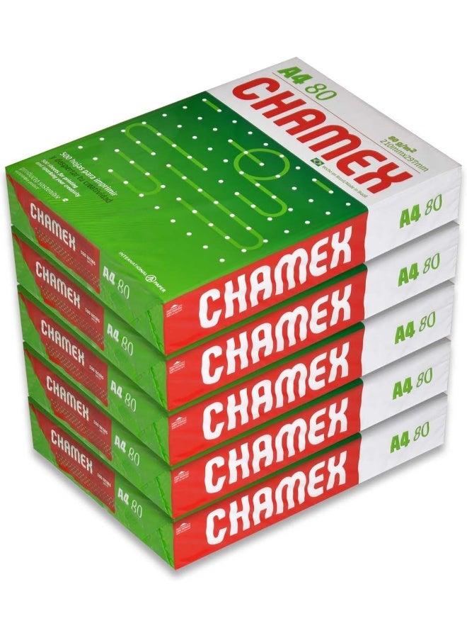 Chamex A4 Photocopy Paper, 80 GSM, 500 Sheets per Pack, White, Pack of 5 White - Image 1