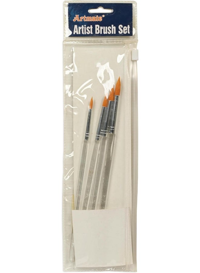 ARTMATE Artist Brush Set - 4 Round Fine Tip Brushes (Sizes 2, 4, 6, 8) with Orange Bristles in Zip Lock Pack White/Silver/Orange - Image 1