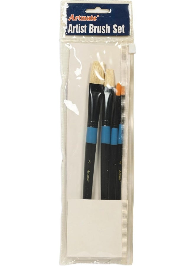 Artmate Artist Brush Set - 4 Pieces with Ergonomic Handles Black/Blue/Beige - Image 1