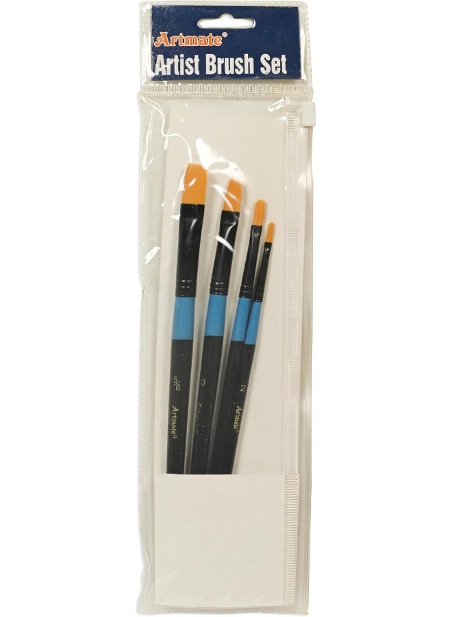 Artmate Artist Brush Set - 4 Flat Brushes in Sizes 2, 6, 10, and 5/8 Black/Blue/Orange - Image 1