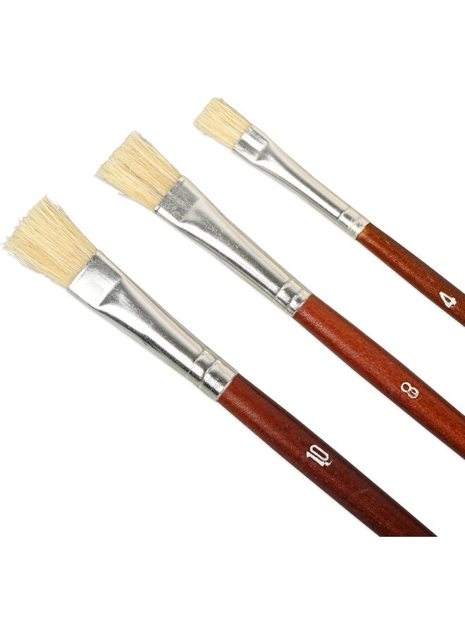 ARTMATE Artist Brushes Set of 3 Flat Tip Brushes, Sizes 4, 6 & 8 with Blonde Bristles Blonde - Image 2