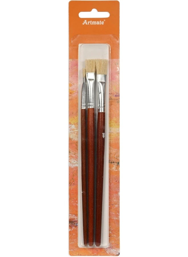ARTMATE Artist Brushes Set of 3 Flat Tip Brushes, Sizes 4, 6 & 8 with Blonde Bristles Blonde - Image 1