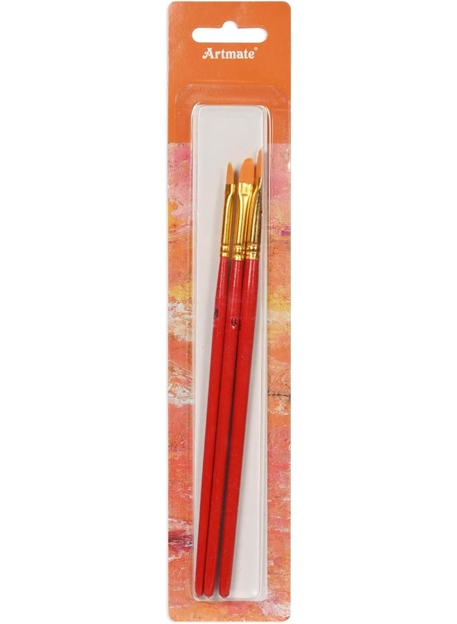 Artmate Flat Brushes Set, 3 Pieces with Sizes 2, 6, 10 and 5/8 Orange - Image 1