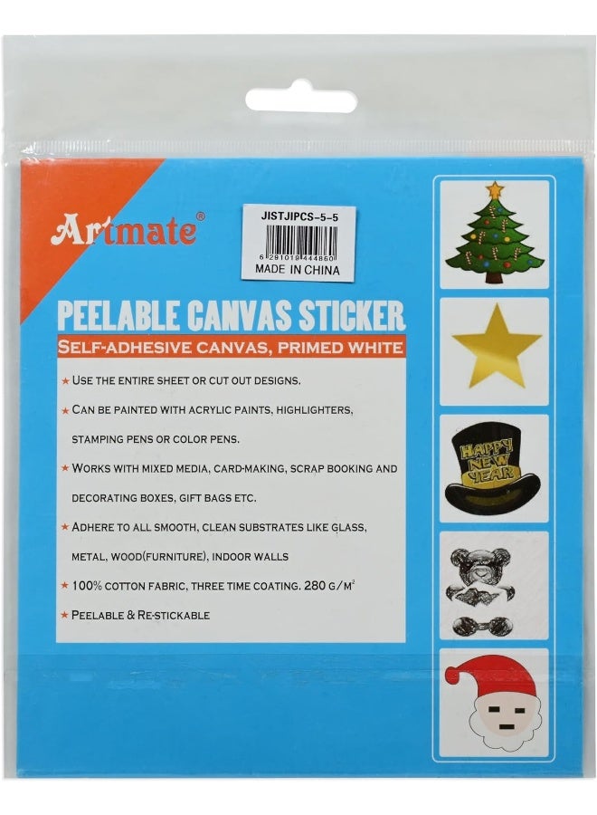 Artmate Peelable Canvas Stickers - 5 Pack, 5x5 Inches, Self-Adhesive, Primed White White - Image 3