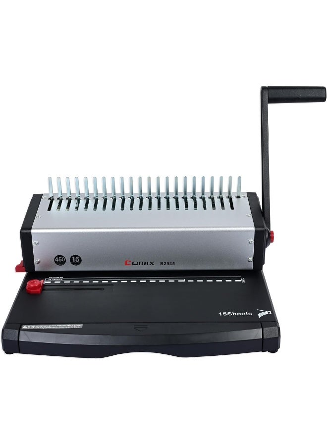 COMIX Comb Binding Machine with 450 Sheets Capacity for A4 Paper Black and Silver - Image 1