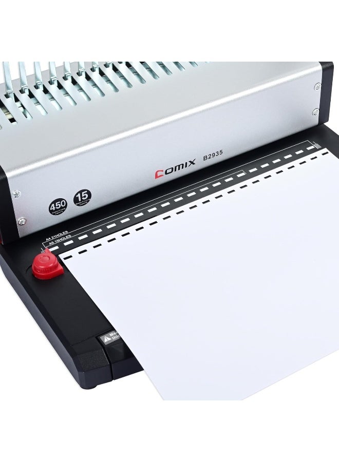 COMIX Comb Binding Machine with 450 Sheets Capacity for A4 Paper Black and Silver - Image 3