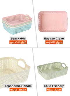 LAWAZIM Plastic Storage Baskets - 4 Pack Shelf Organizers, Durable Plastic Baskets for Home, Kitchen, Office, and Bathroom Organization Multicolour 26.5x19.5x7cm  - Image 4