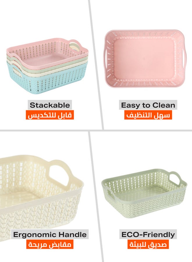 LAWAZIM - Plastic Storage Baskets - 4 Pack Shelf Organizers, Durable Plastic Baskets for Home, Kitchen, Office, and Bathroom Organization Multicolour 26.5x19.5x7cm - Image 1
