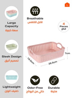LAWAZIM Plastic Storage Baskets - 4 Pack Shelf Organizers, Durable Plastic Baskets for Home, Kitchen, Office, and Bathroom Organization Multicolour 26.5x19.5x7cm  - Image 2