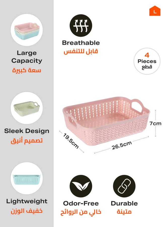 LAWAZIM - Plastic Storage Baskets - 4 Pack Shelf Organizers, Durable Plastic Baskets for Home, Kitchen, Office, and Bathroom Organization Multicolour 26.5x19.5x7cm - Image 1