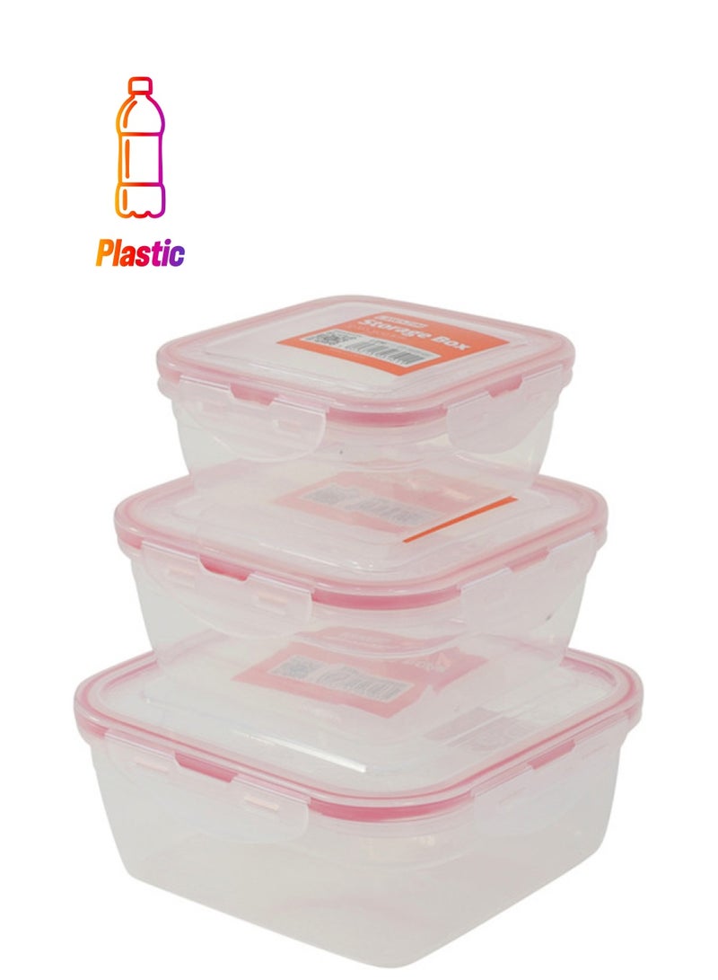 LAWAZIM 3-Piece Plastic Airtight Container Storage Box Set Red/Clear - Image 1