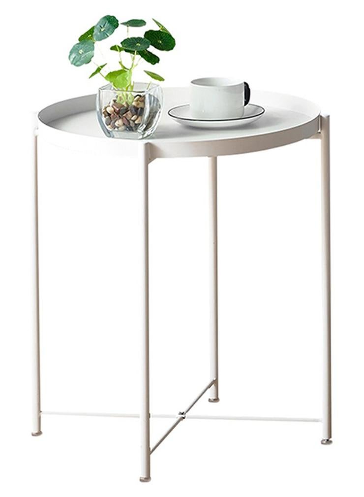 طاولة بجانب السرير مستديرة مناسبة للوضع بجانب السرير أو الأريكة أبيض 52x47.5x47.5سم