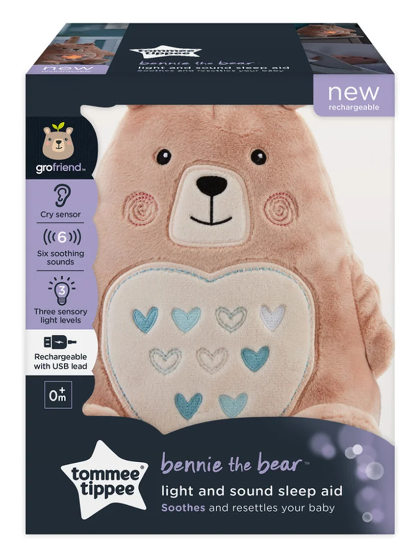 tommee tippee Bennie The Bear Grofriends Rechargeable Light And Sound Sleep Aid For 0+ Months Brown