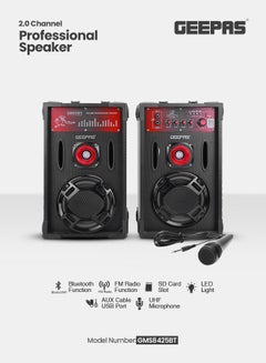 2.0-Channel Professional Speakers- 16000 PMPO | With Wired Mic | USB/SD Card, FM Radio | Ideal For Discos, Singing, Karaoke GMS8425BT Black GMS8425BT Black