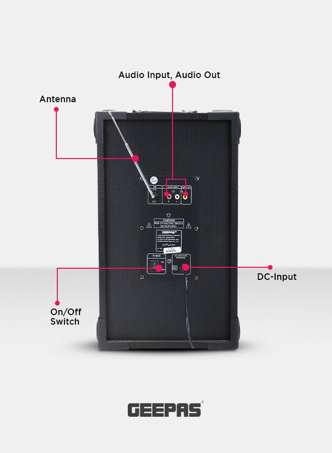 GEEPAS - 2.0-Channel Professional Speakers- 16000 PMPO | With Wired Mic | USB/SD Card, FM Radio | Ideal For Discos, Singing, Karaoke GMS8425BT Black GMS8425BT Black - Image 1