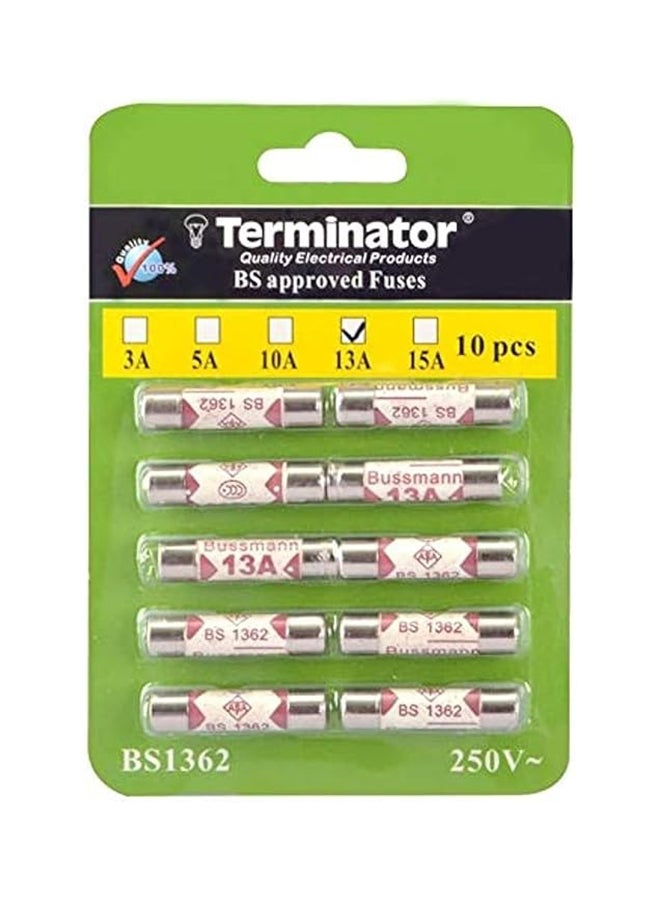 Terminator 10-Piece Ceramic Fuse 250V 15A Set Silver 25mm  - Image 2