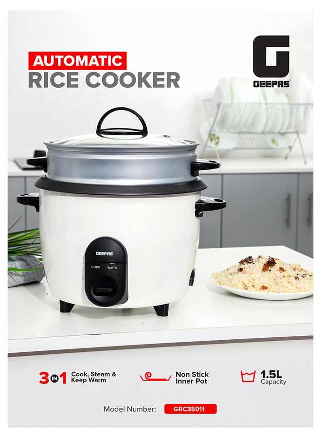 جيباس جهاز طهي الأرز الأوتوماتيكي 3 في 1 1.5 L 500 W GRC35011 أبيض / أسود / صافي - Image 1