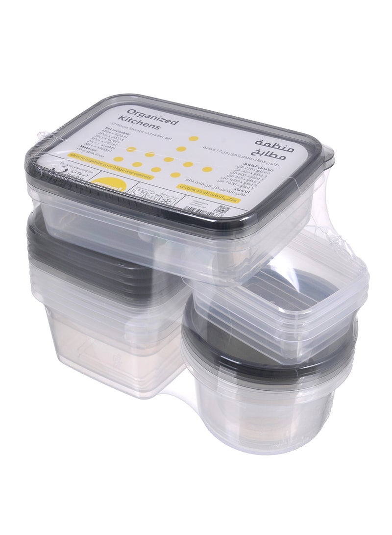 Amal 17 Piece Plastic Food Container Set - Spill Proof Lids - Food Storage Box - Storage Boxes - Kitchen Cabinet Organizers - Grey Grey 17-Piece - Image 3