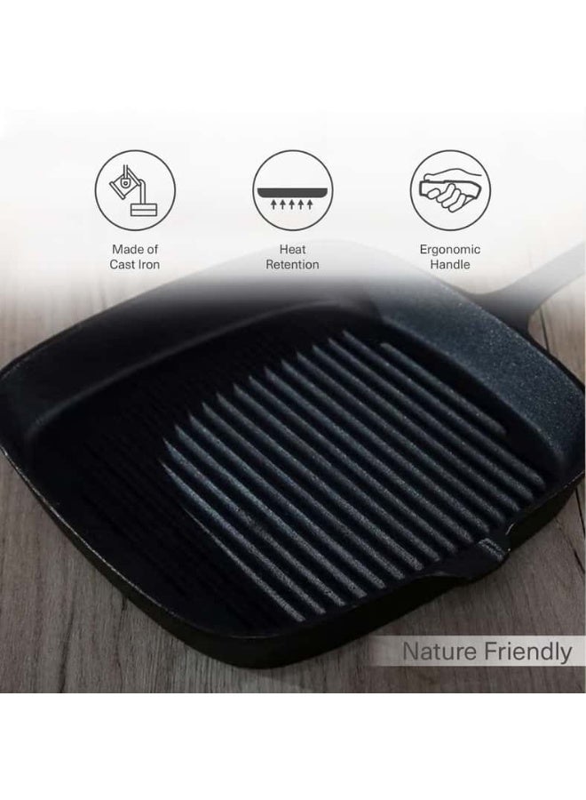 Pan Home FERRIC CAST IRON GRILL PAN BLACK 24CM Black 35 x 24.5 x 3.3cm - Image 4