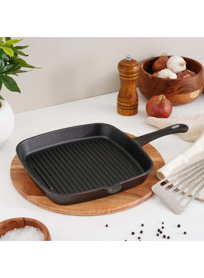 Pan Home FERRIC CAST IRON GRILL PAN BLACK 24CM Black 35 x 24.5 x 3.3cm - Image 1