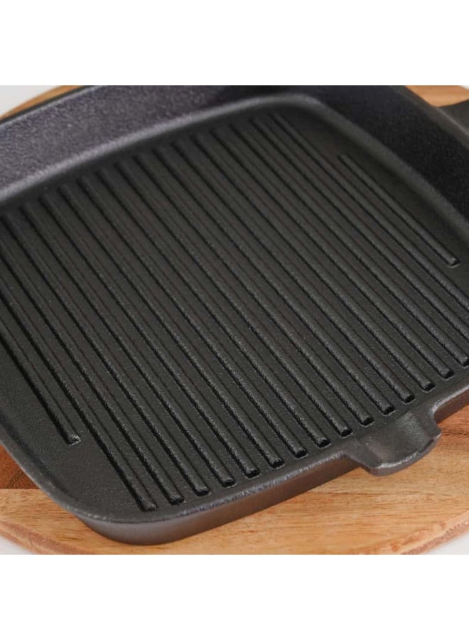 Pan Home FERRIC CAST IRON GRILL PAN BLACK 24CM Black 35 x 24.5 x 3.3cm - Image 2