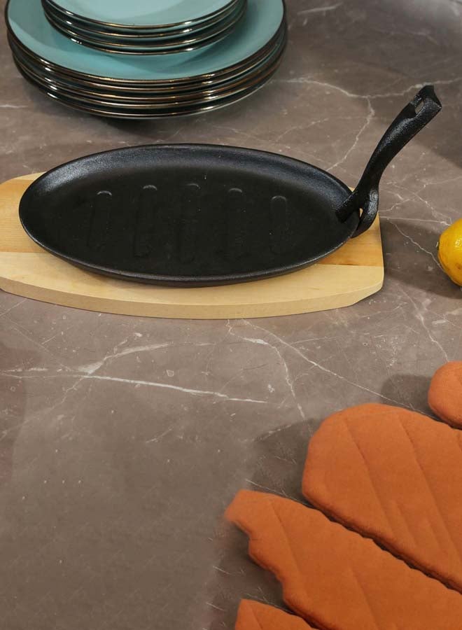 Pan Home Ferric Cast Iron Sizzler With Tray Black/Beige 32cm - Image 1