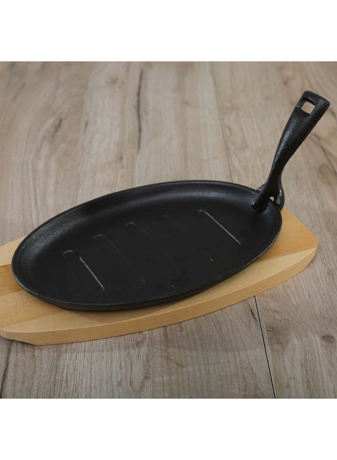 Pan Home Ferric Cast Iron Sizzler With Tray Black/Beige 32cm - Image 2