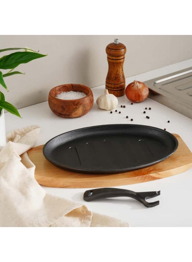 Pan Home FERRIC CAST IRON SIZZLER W/TRAY BLACK 32CM Black 32cm - Image 1