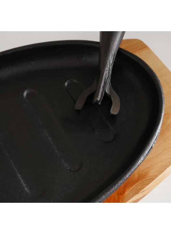 Pan Home FERRIC CAST IRON SIZZLER W/TRAY BLACK 32CM Black 32cm - Image 2