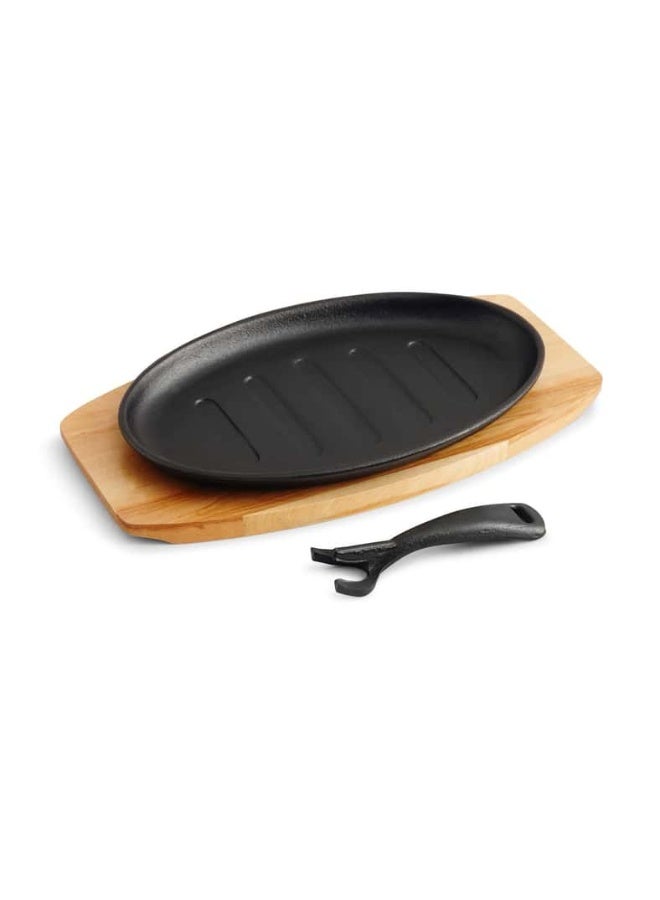 Pan Home FERRIC CAST IRON SIZZLER W/TRAY BLACK 32CM Black 32cm - Image 3