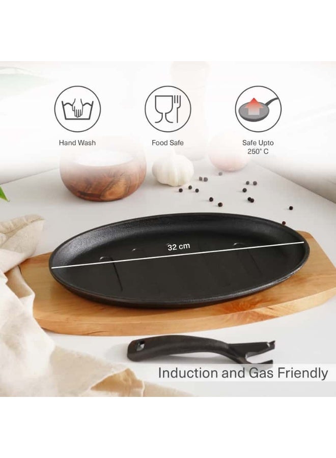 Pan Home FERRIC CAST IRON SIZZLER W/TRAY BLACK 32CM Black 32cm - Image 4