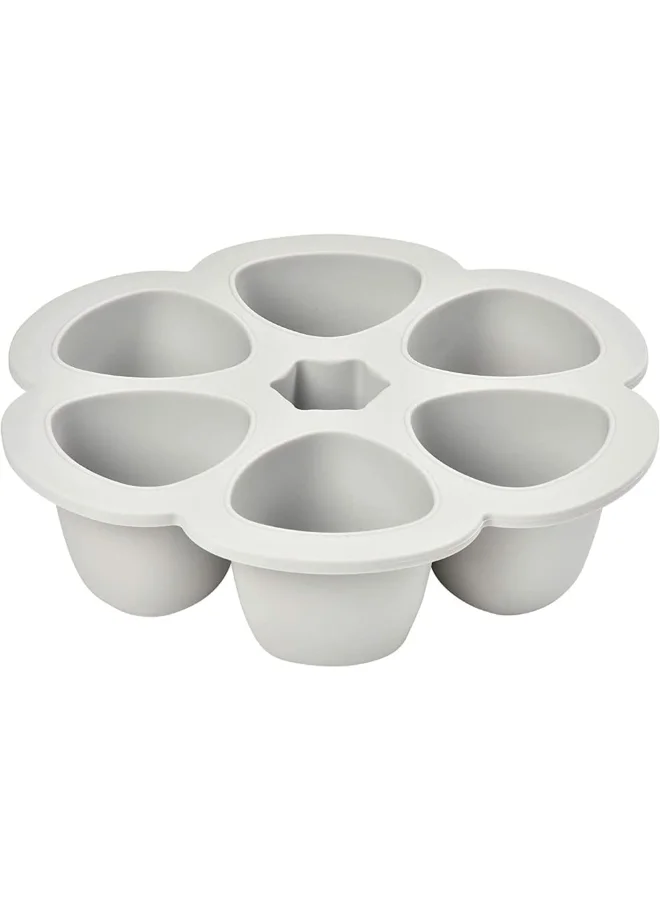 BEABA Silicone Multi - Containers, Premium Quality For Baby, Extreme Heat Resistance, Oven And Microwave, 6 Separate Sections, Airtight Lid, Made In Italy - 6X150 Ml - Grey