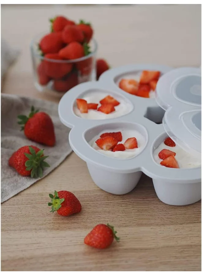 BEABA Silicone Multi - Containers, Premium Quality For Baby, Extreme Heat Resistance, Oven And Microwave, 6 Separate Sections, Airtight Lid, Made In Italy - 6X150 Ml - Grey