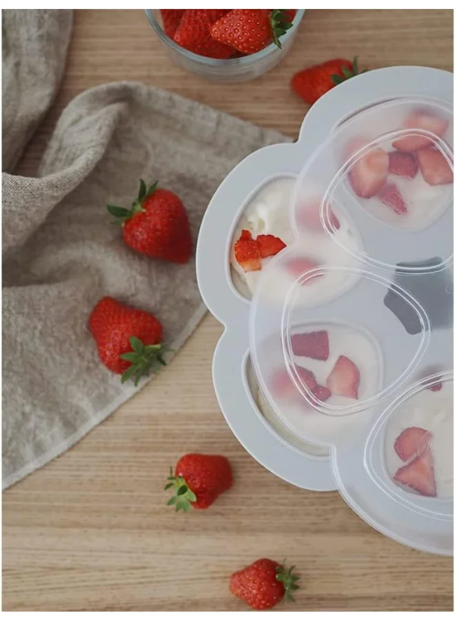 BEABA Silicone Multi - Containers, Premium Quality For Baby, Extreme Heat Resistance, Oven And Microwave, 6 Separate Sections, Airtight Lid, Made In Italy - 6X150 Ml - Grey