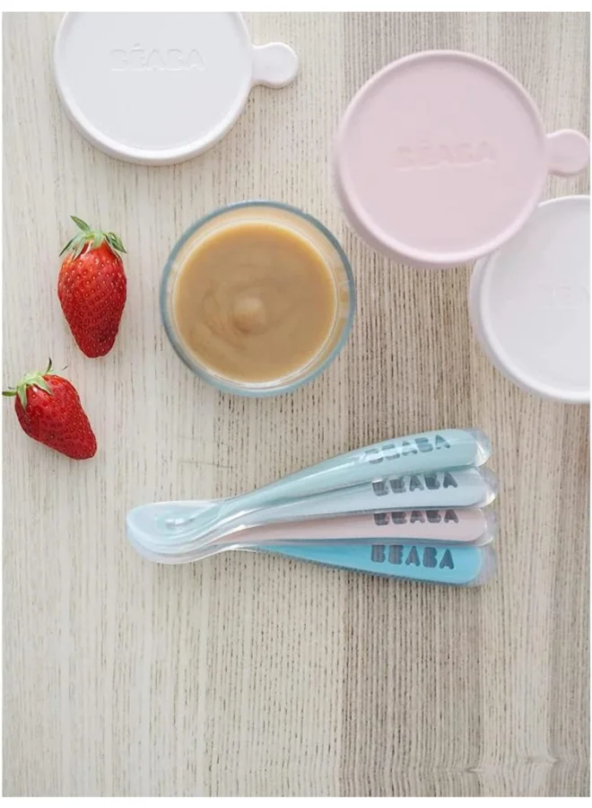 BEABA Pack of 2 - Baby Silicone Weaning Spoon 1St Stage With Carrying Case - Blue