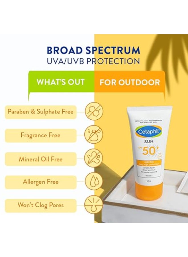 Cetaphil - Sun Spf 50+ Gel, Sunscreen Face And Body For Men And Women, Oily And Very Sensitive Skin, Very Water Resistant, Unscented 100ml - Image 1