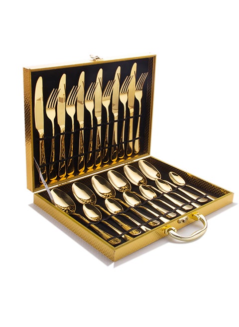 24-Piece Stainless Steel Cutlery Set Kitchen Utensils Set Surface Texture-Free Western Tableware Suitable For Home Kitchen Restaurant Hotel Party Dining Picnic Dining Exquisite Packaging Gift Golden