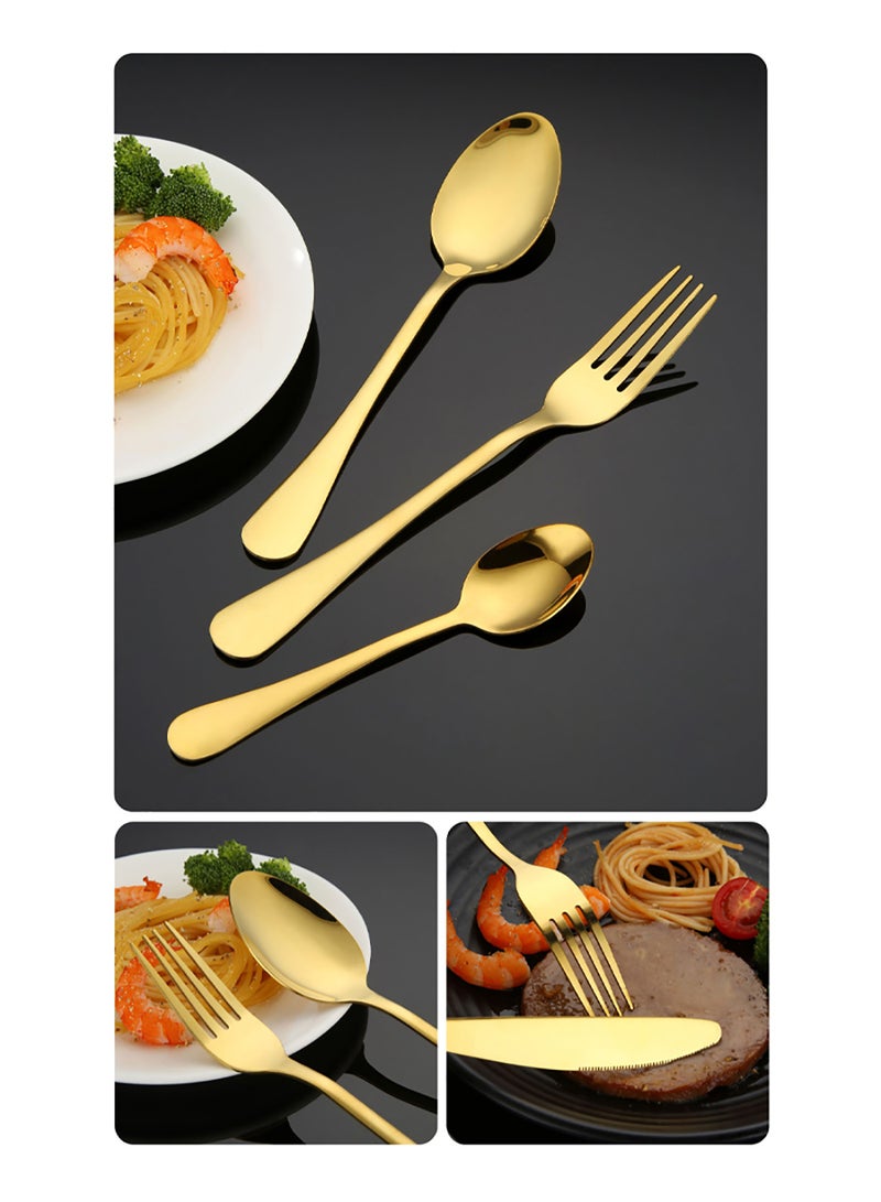 24-Piece Stainless Steel Cutlery Set Kitchen Utensils Set Surface Texture-Free Western Tableware Suitable For Home Kitchen Restaurant Hotel Party Dining Picnic Dining Exquisite Packaging Gift Golden