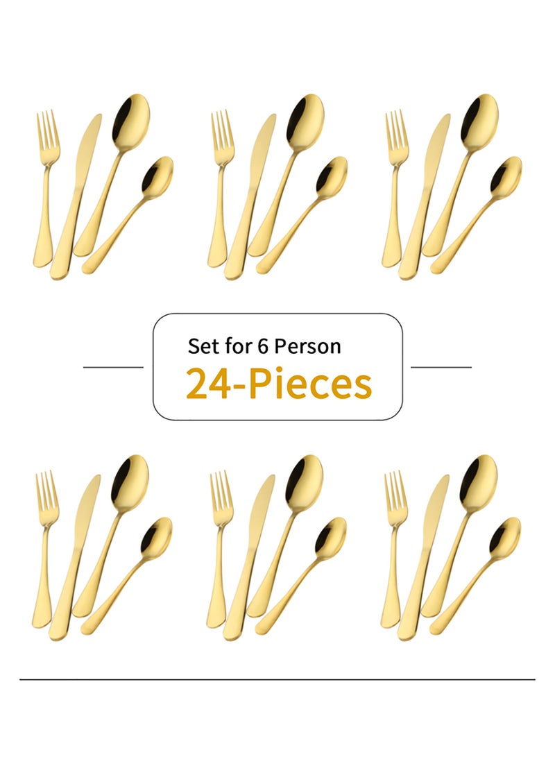 Sunhome 24-Piece Stainless Steel Cutlery Set Kitchen Utensils Set Surface Texture-Free Western Tableware Suitable For Home Kitchen Restaurant Hotel Party Dining Picnic Dining Exquisite Packaging Gift Golden - Image 5
