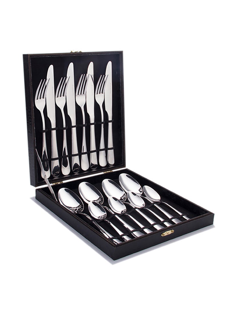 صن هوم طقم ملاعق وشوكة وسكاكين من الفولاذ المقاوم للصدأ مكون من 16 قطعة فضي فضي 23,18,14سم - Image 1