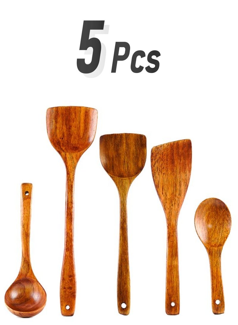 5-Piece Wooden Cooking Ladle Set Wood Rice Spoon 21.5x7, Frying Spatula 2x 39x9.5, 1x Spatula 33x8, 1x Soup Spoon 25x7.5cm - pnsku/N38916309A/45/_/1739297077/1f9cdd85-d12c-41df-9c77-b246286c6a32