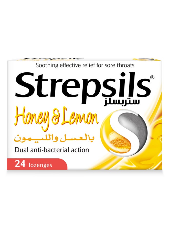 Strepsils - Honey And Lemon Dual Anti-Bacterial Action Fast Effective Relief From Sore Throats 24 Lozenges - Image 1