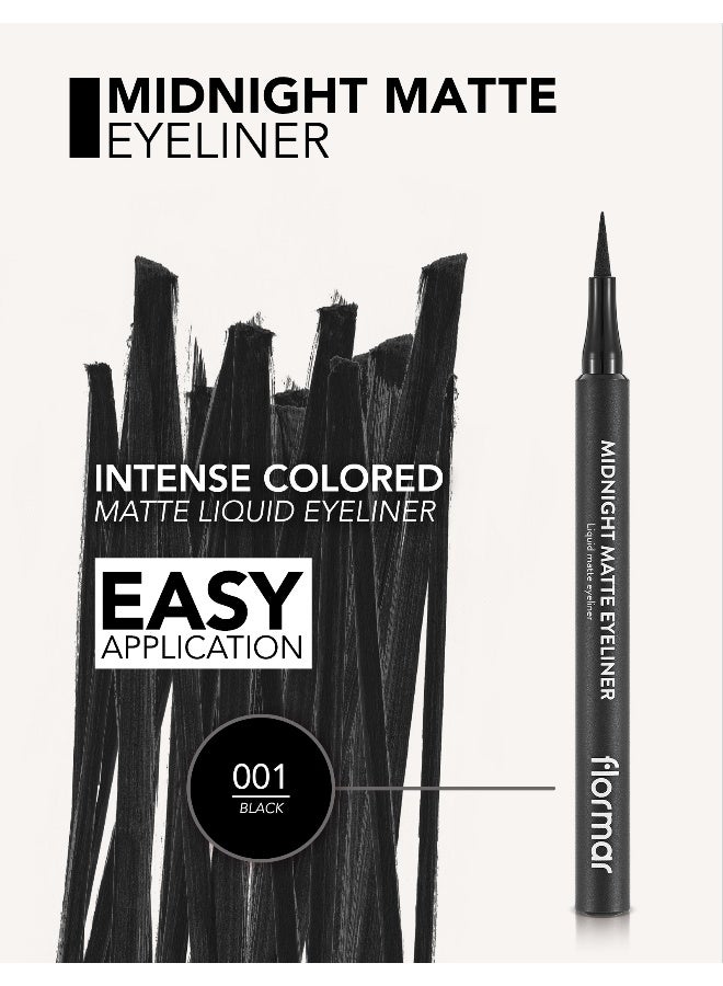flormar Midnight Matte Eyeliner – 001 Black – Precise Tip, Matte Finish, Brush Design, Smooth Black - Image 5