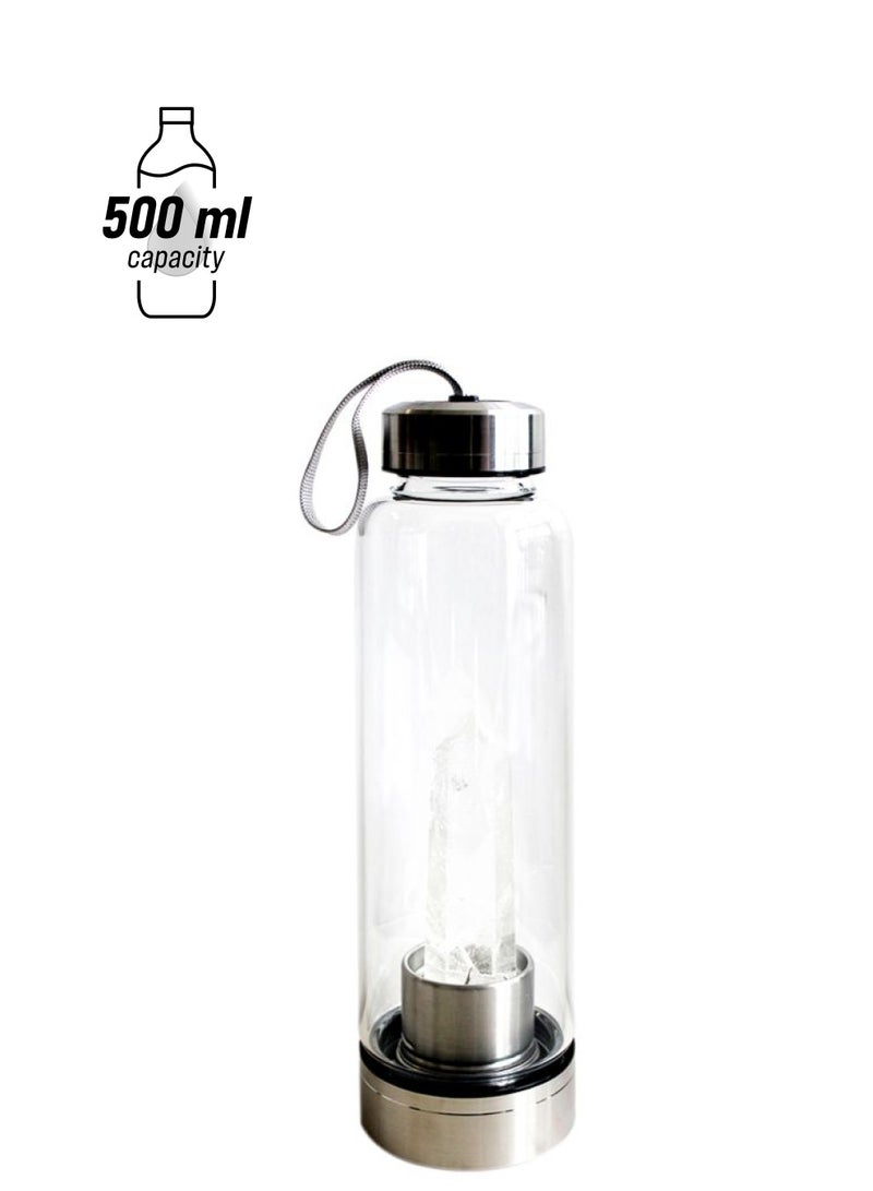 Gemstone Healing Water Bottle Clear/Silver 500ml - Image 1