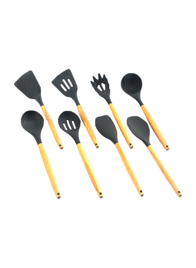 Chuyifang 8-Piece Cooking Spatula Set Black and Wood 15x8x5cm