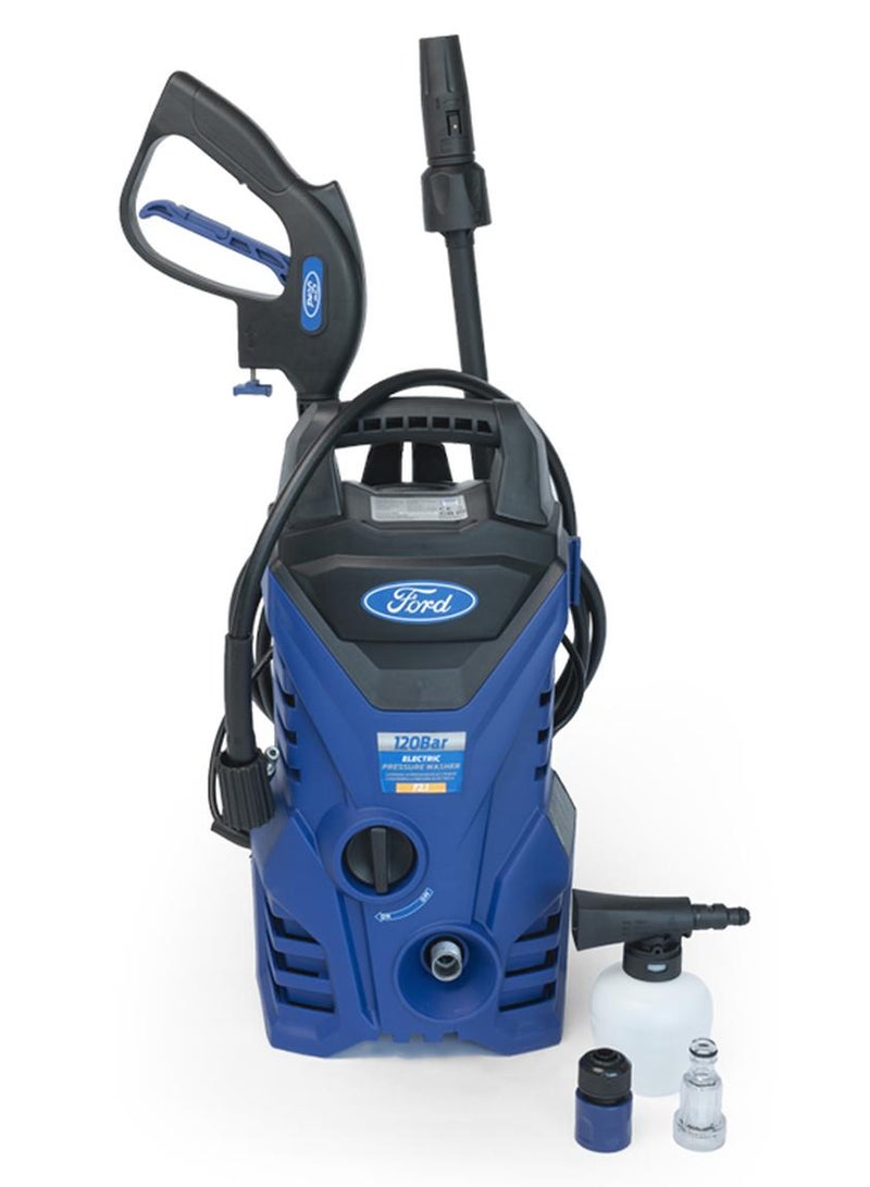 فورد غسالة ضغط كهربائية فورد 120 بار 3.6 فولت مع خرطوم 5 متر وموزع صابون، تصميم مدمج غسالة ضغط 1500 واط، غسالة ضغط للسيارة والمنزل والحديقة، أزرق، F2.1 - Image 1