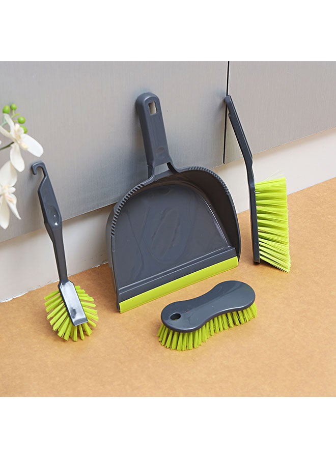 4 Piece Cleaning Brush With Dust Pan Set Assorted / Multicolour