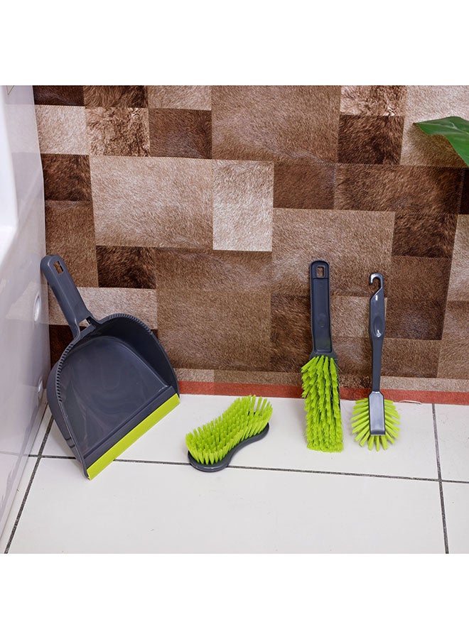4 Piece Cleaning Brush With Dust Pan Set Assorted / Multicolour