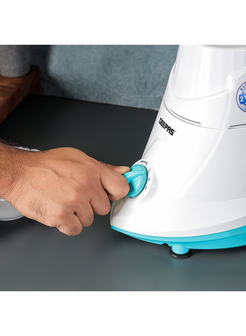 GEEPAS - 3-IN-1 Mixer Grinder, Powerful Copper Motor with Stainless Steel Jars and Blades, Unbreakable Polycarbonate Jar Caps, ABS Body| Ergonomic Design, Overload Protector| 3 Jars with 3-Speed Control 550 W GSB5080N White/Blue - Image 1